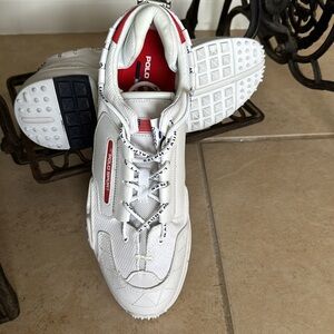 New Polo Ralph Lauren Mens Sport PS200 White Red Low Casual Shoes Size 14 NEW